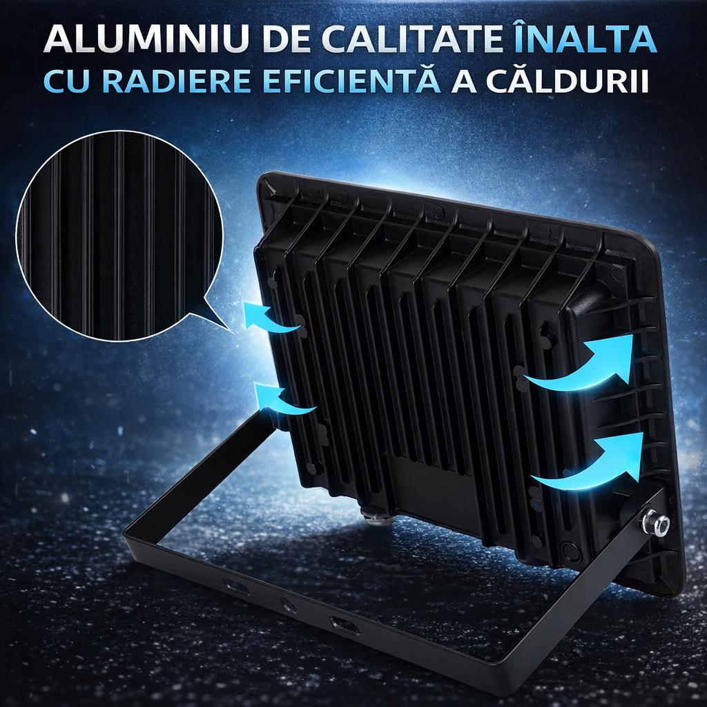 Proiector LED 600W Exterior, 520 LED-uri, Lumina Rece Intensa, Carcasa Aluminiu + Sticla, 40000 Lumeni, IP66 Rezistent la Apa si Praf, Alimentare 220V, Curte, Garaj, Parcare, Iluminare Profesionala