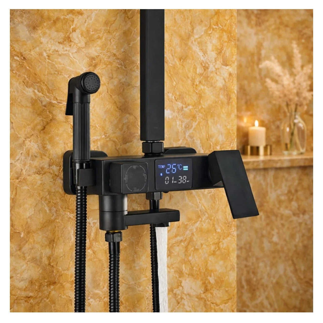 Sistem de Dus Premium cu Ecran LCD, 5 Moduri de Curgere, Dus Ploaie si Para, Negru Mat