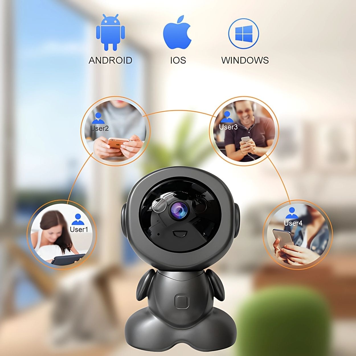 Camera de supraveghere video, forma de robot, Wi-fi, 3MP, Full HD, 1080P, Pan-Tilt 350°, Comunicare bi-directionala, Senzor miscare, Night vision, Supraveghere bebelusi/copii/animale de companie, Interior, Gri antracit/negru, Zocmmi