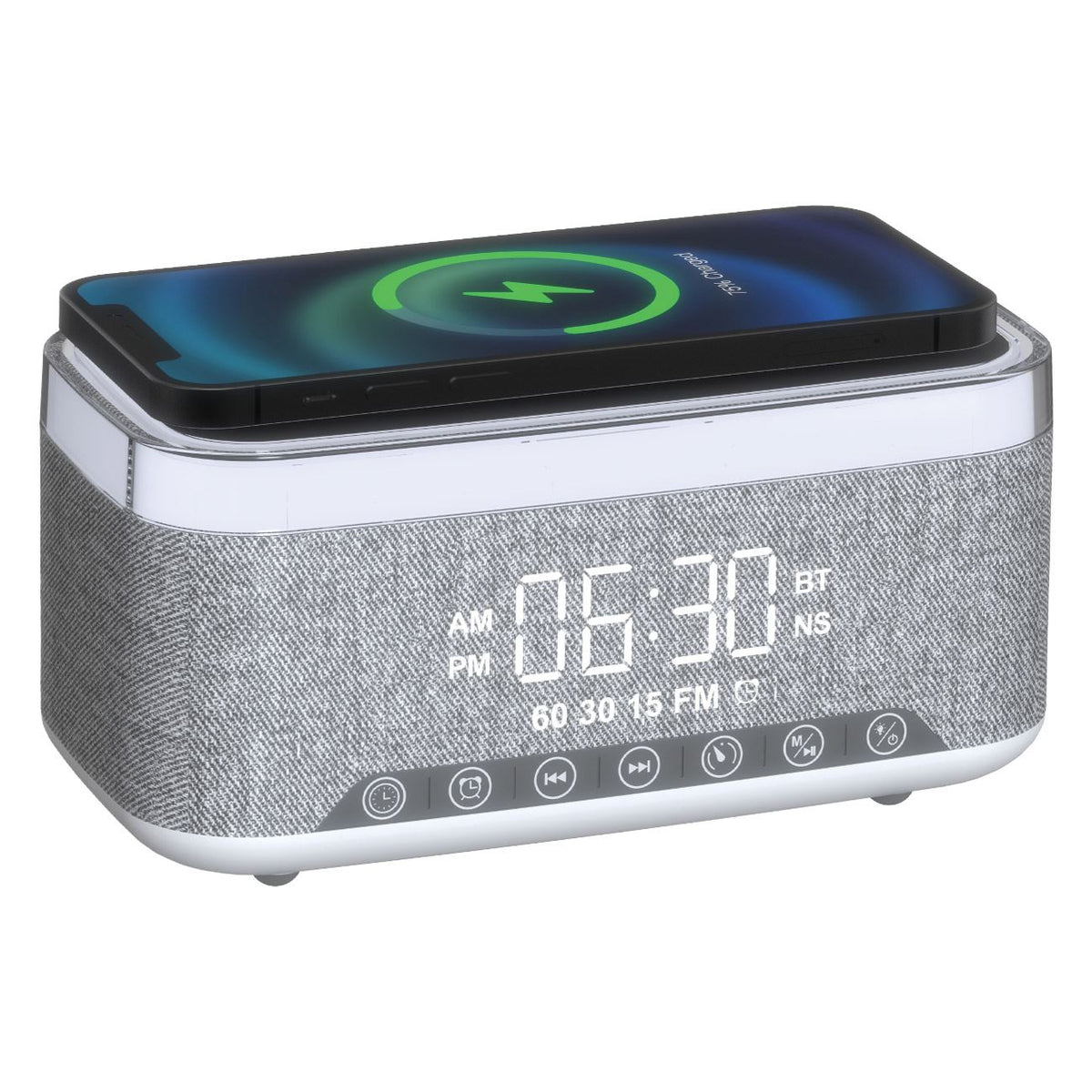 Radio portabil cu ceas, 10W, 15W încărcare fără fir, FM, acumulator