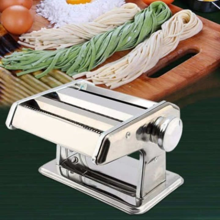 Masina pentru taitei si spaghete, 9 dimensiuni de taiere taietei, Otel inoxidabil, Accesoriu fixare de masa Aden