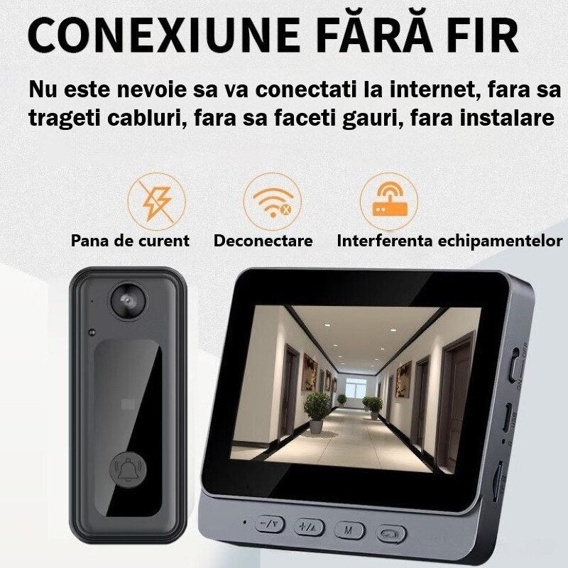 Sonerie video inteligenta bluetooth 72DESI, Ecran IPS 4.3 inch, Night Vision Infrarosu, Senzor IR, Interfon Video HD, 8MP, Comunicare bidirectionala, Unghi de vizualizare 170°, Baterii incorporate, Instalare usoara fara cabluri, Negru