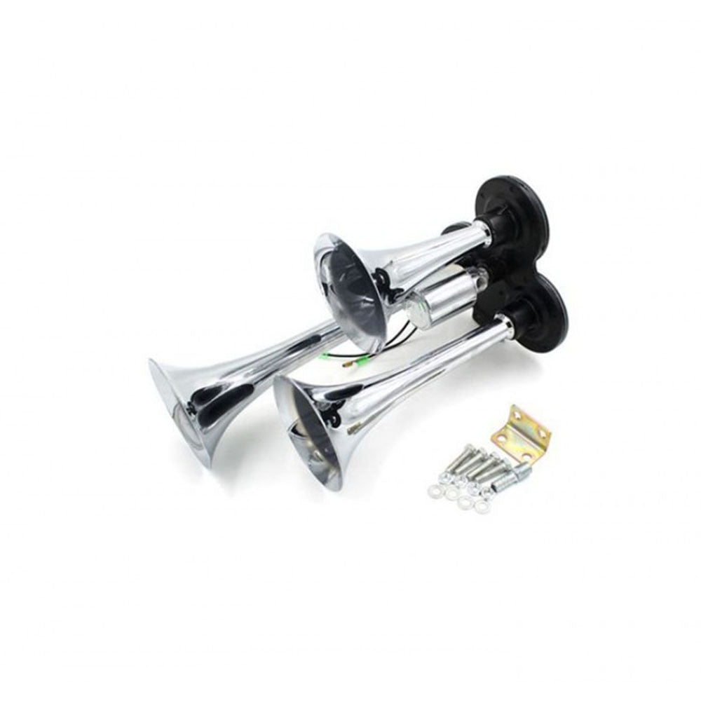 Claxon pentru camioane, 3 goarne din inox 12/24V, puternic