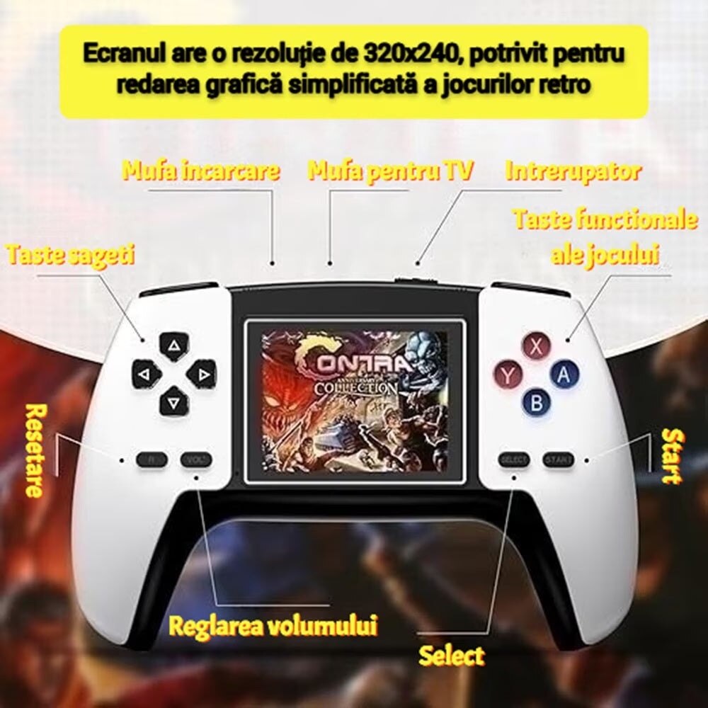 Consola jocuri video P5, portabila, 520 jocuri retro, rezolutie 320x240, White