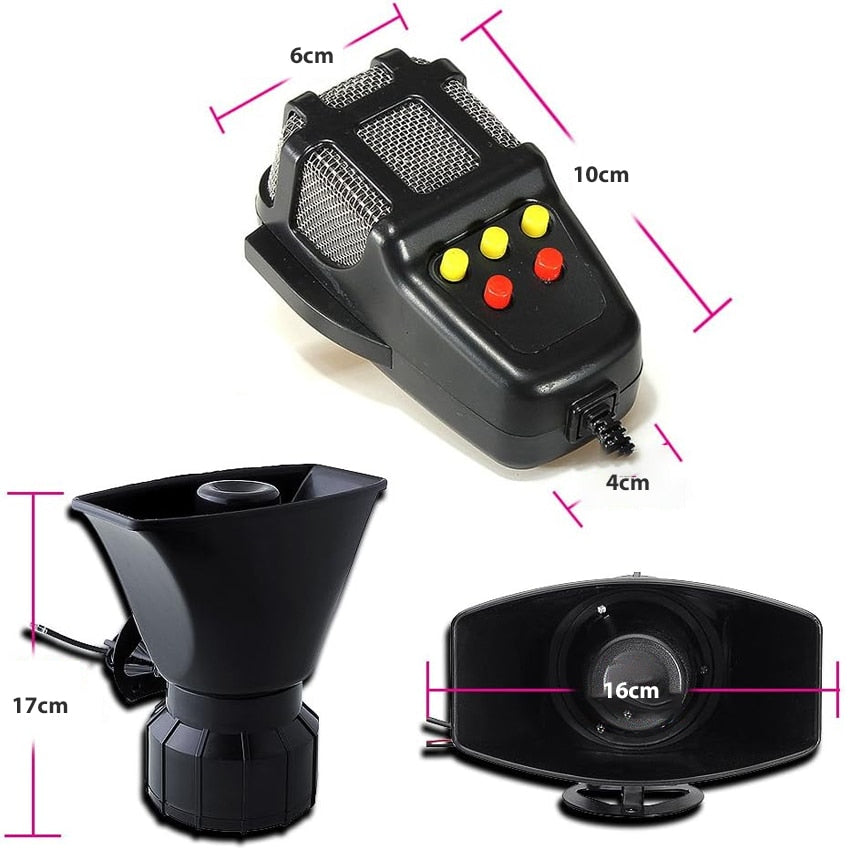 Sirena auto cu microfon si portavoce, 5 sunete, 60W, 12V, negru