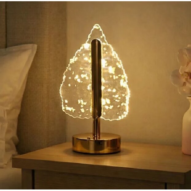 Lampa LED in Forma de Brad, Decorativa, 3 Culori, Reincarcabila USB, Desing Modern, Baza Aurie