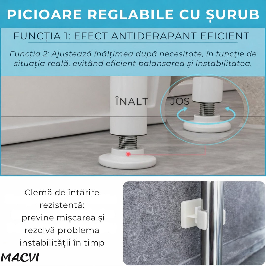 Organizator Baie Macvi® pentru Masina de Spalat si Toaleta, 3 Rafturi Depozitare, Suport Hartie Igienica si Prosoape, Inaltime 160 cm, Metal Vopsit, Alb, Etajera Multifunctionala Economisire Spatiu