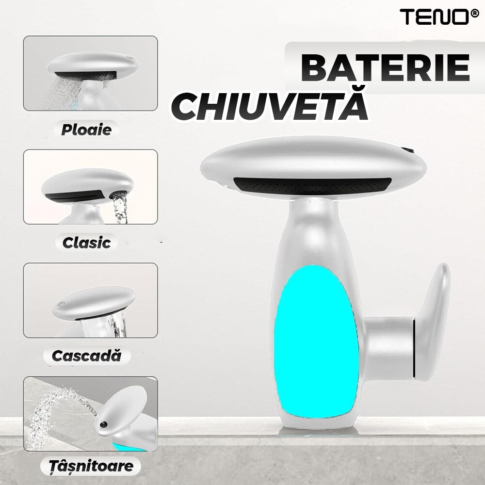 Baterie Chiuveta Baie Premium cu 4 Tipuri de Jet Promagg – Cap Retractabil si Iluminare LED - ALB