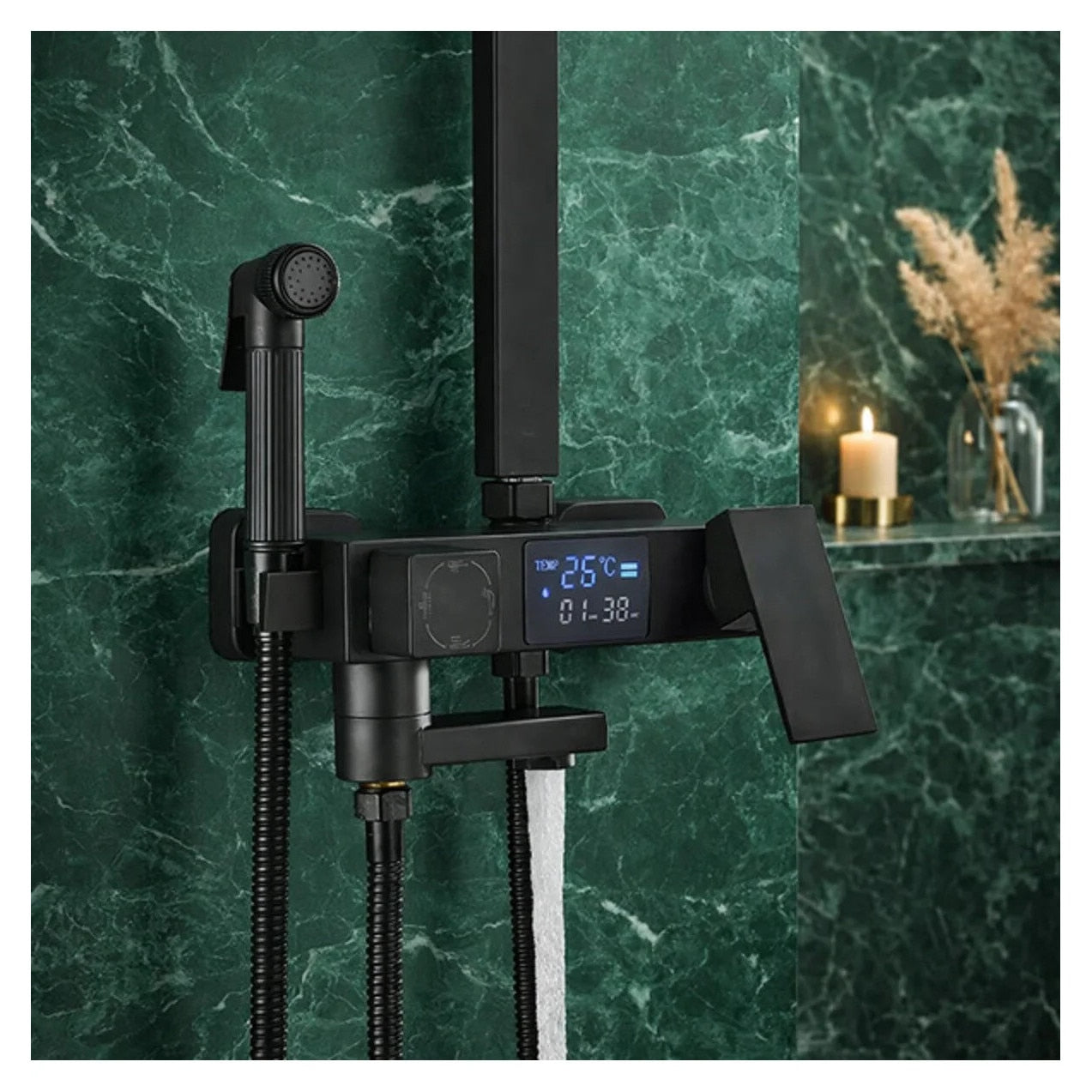 Sistem de Dus Premium cu Ecran LCD, 5 Moduri de Curgere, Dus Ploaie si Para, Negru Mat