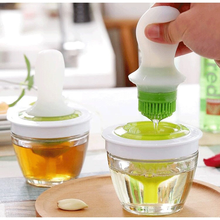 Pensula Cu Pompita Si Peri Din Silicon Oil Brush, Pentru Ulei, Oliviera EDAR Cu Bol Inclus, 148 ml, Alb-Verde