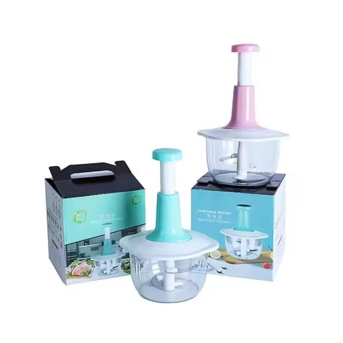 Tocator Manual Multifunctional 2L, 3 Lame Inox, Sistem Push, pentru Legume, Fructe