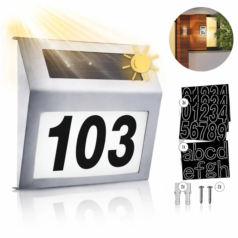 Numar de Casa din Inox cu Iluminare LED si Alimentare Solara