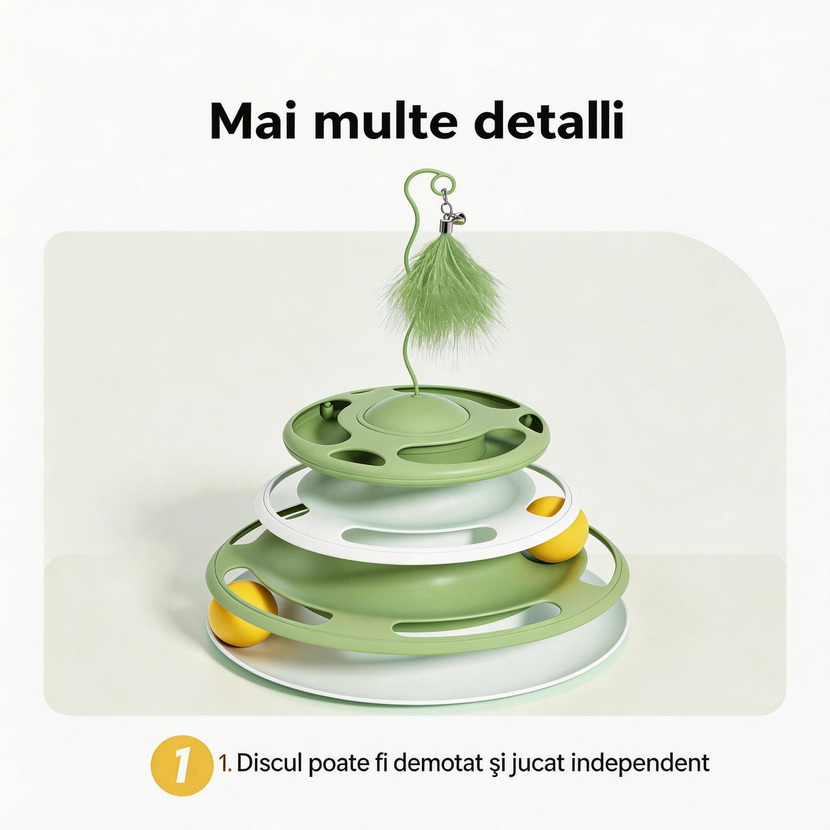 Jucărie interactivă pentru pisici, 3 niveluri, cu bile și pene, plastic, multicolor