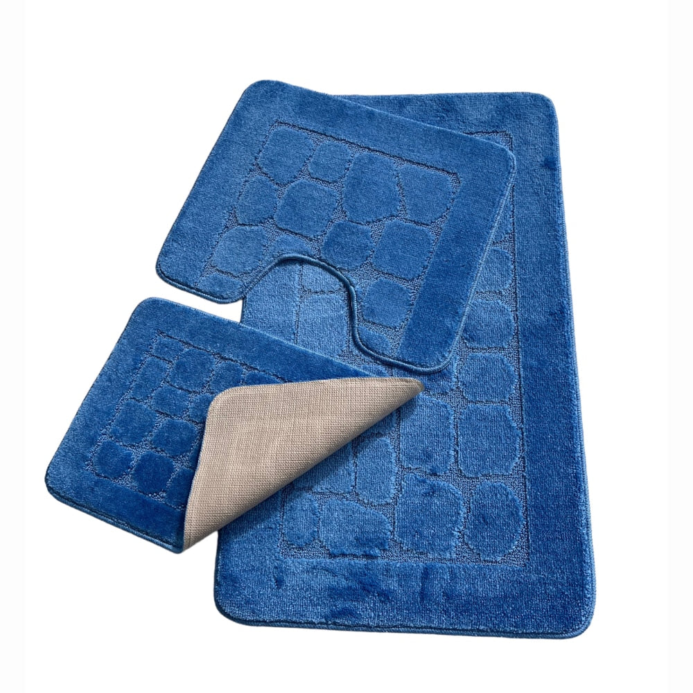 Set covoras de baie 3 piese, polipropilena, 80x50cm, 50x40cm, 40x60cm, Albastru