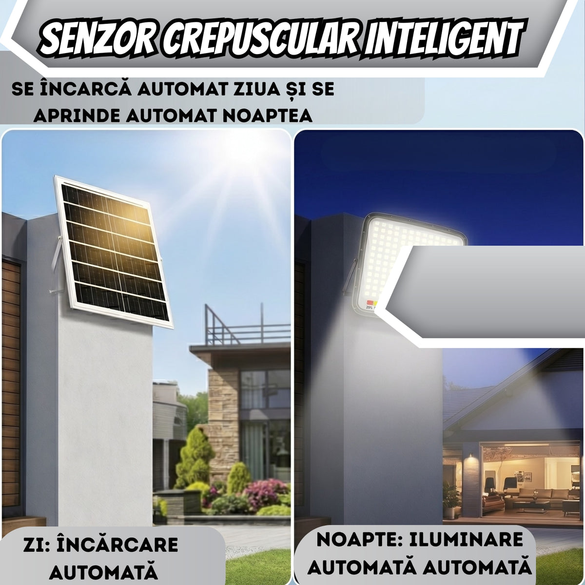 Proiector LED de Iluminat cu Incarcare Solara Premium Infiniteea™, 600W, Kit Complet cu Proiector LED High-Output, Panou Fotovoltaic Monocristalin, Telecomanda Inteligenta a si Kit de Montaj, Autonomie Extinsa, Protectie Rezistent la Intemperii, Negru