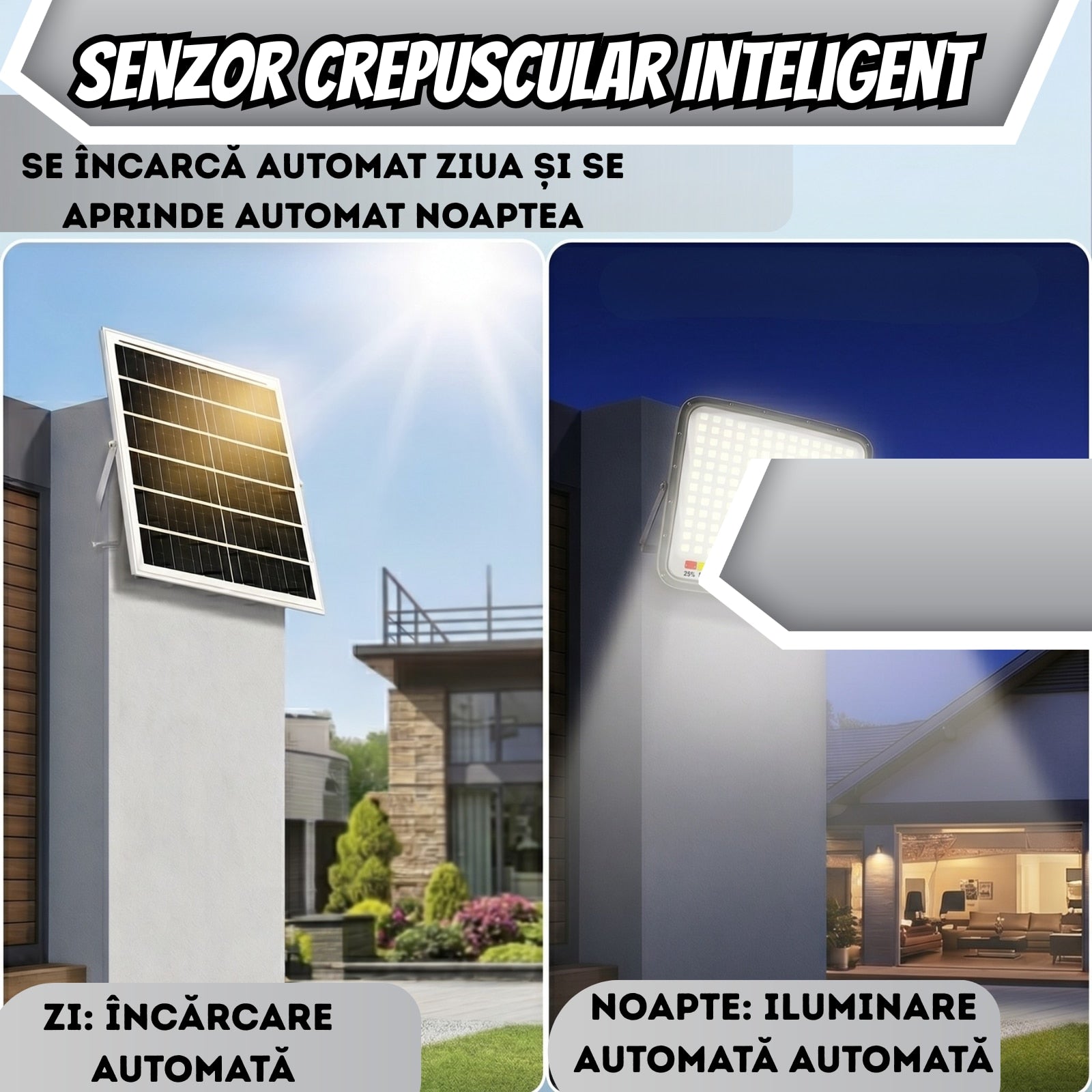 Proiector LED de Iluminat cu Incarcare Solara Premium Infiniteea™, 400W, Kit Complet cu Proiector LED High-Output, Panou Fotovoltaic Monocristalin, Telecomanda Inteligenta a si Kit de Montaj, Autonomie Extinsa, Protectie Rezistent la Intemperii, Negru