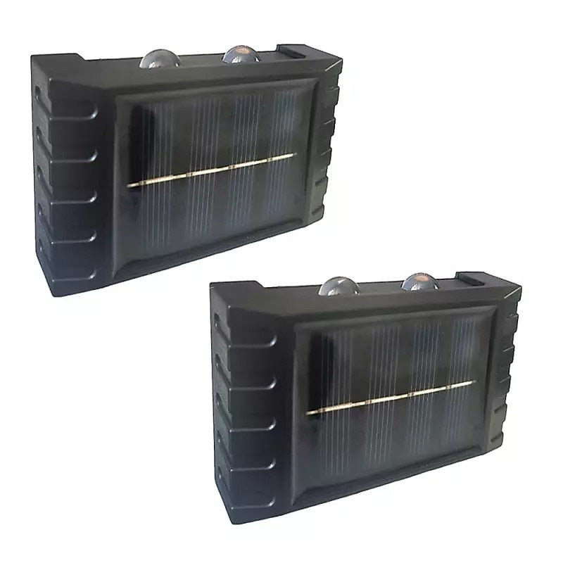 Set 2 Lampi Solare Decorative SIKS De Perete / Gradina, 4 LED SMD, Cu Senzor Lumina, Buton On/Off, Rezistente La Apa IP65, 200 mAh, Negru