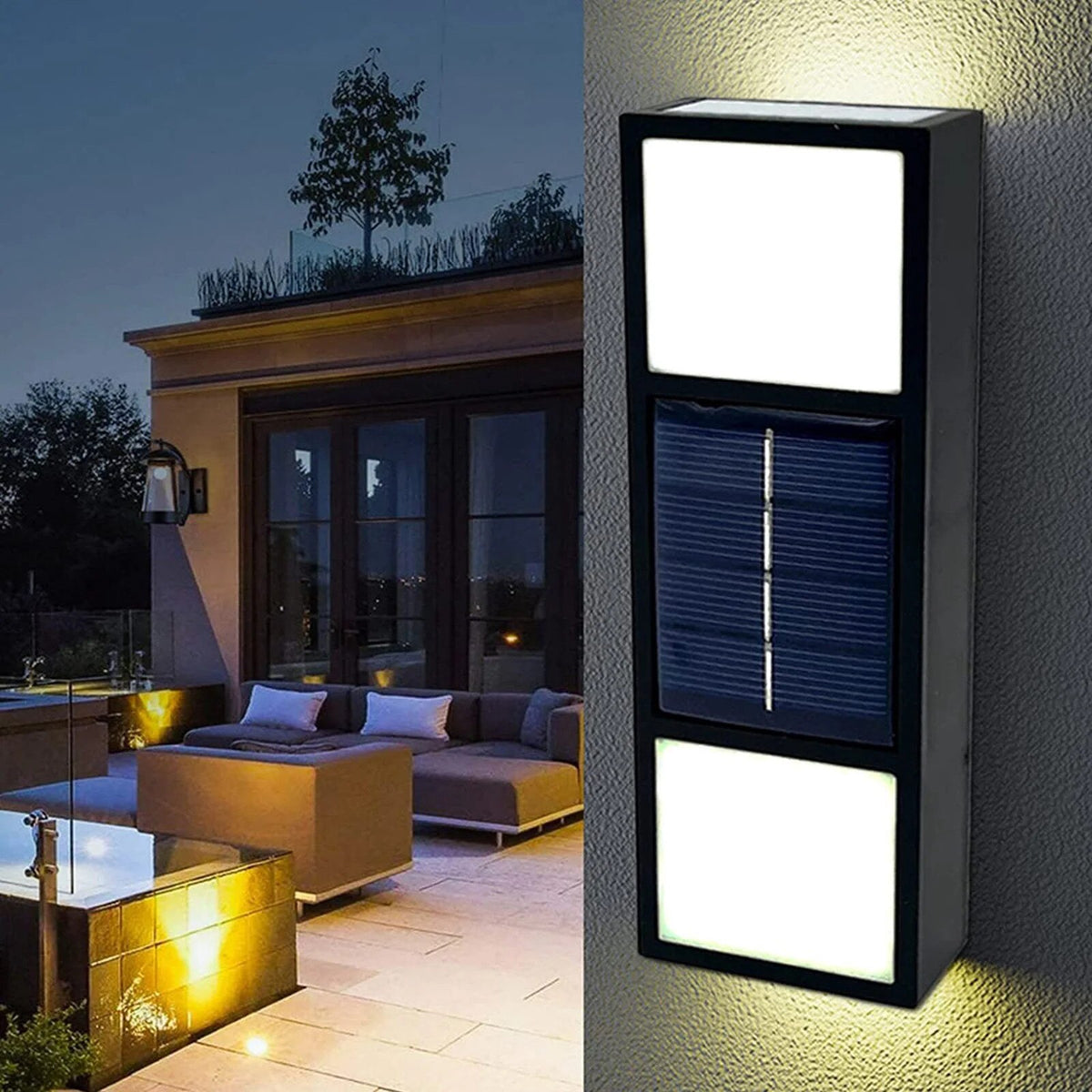 Lampa solara de perete LED, IP65, alb cald, 15x4.8x2.4cm, set 4 bucati