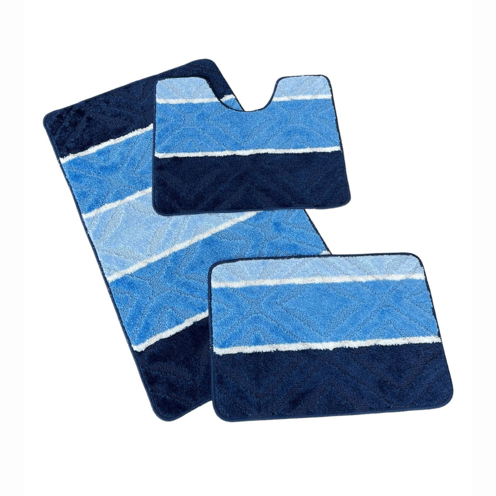 Set covoras de baie 3 piese, polipropilena, 80x50cm, 50x40cm, 40x60cm, Albastru Multi