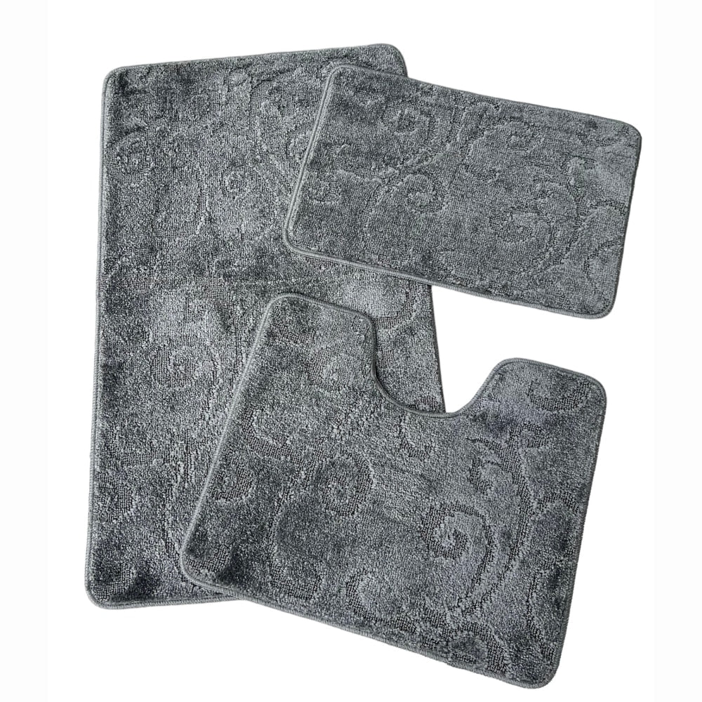 Set covoras de baie 3 piese, polipropilena, 80x50, 50x40, 40x60, Gri