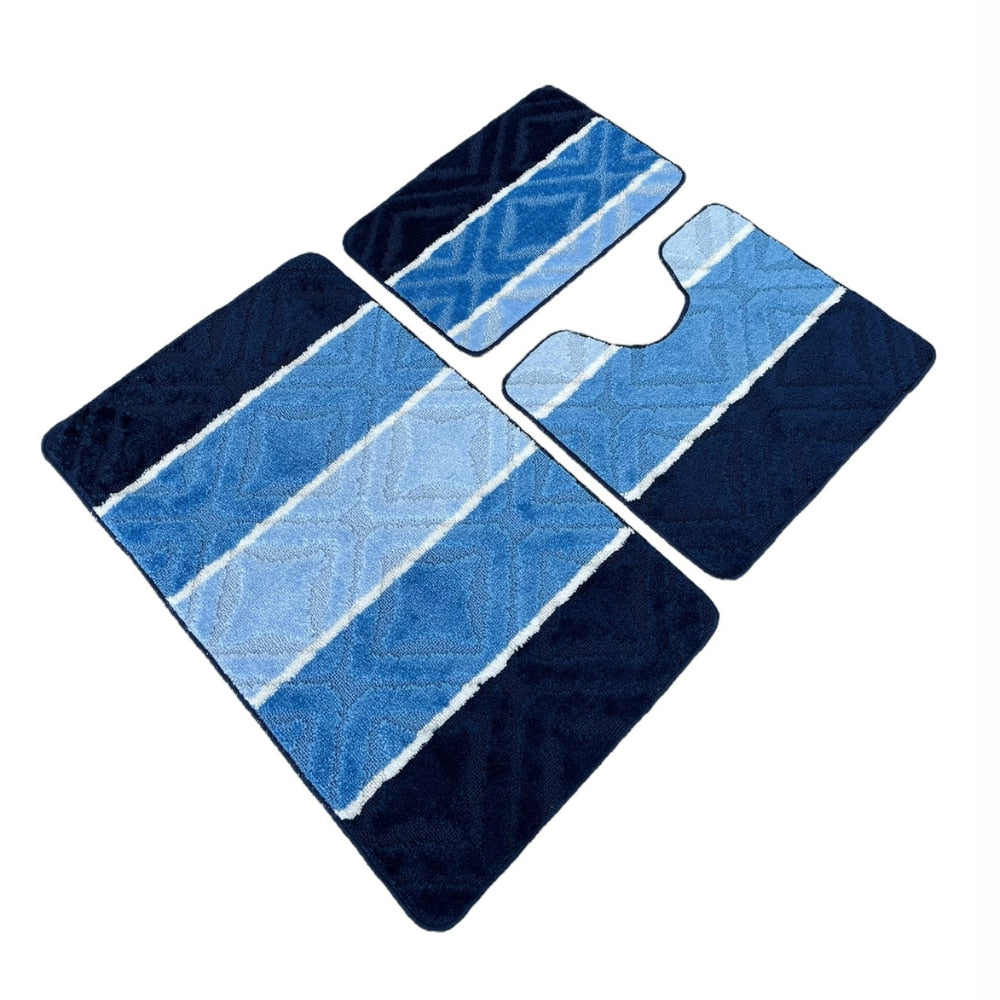 Set covoras de baie 3 piese, polipropilena, 80x50cm, 50x40cm, 40x60cm, Albastru Multi