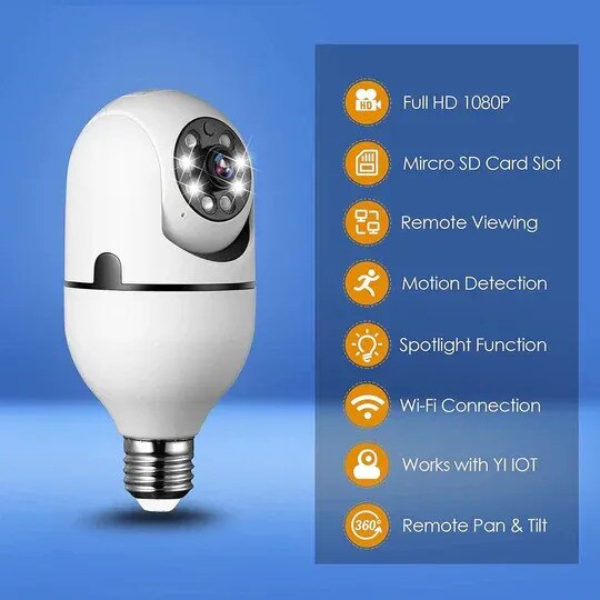 Camera Wifi tip Bec Jortan 2 Megapixeli Instalare Usoara, Rotire 360 Grade, Smart Tracking 9296HJB