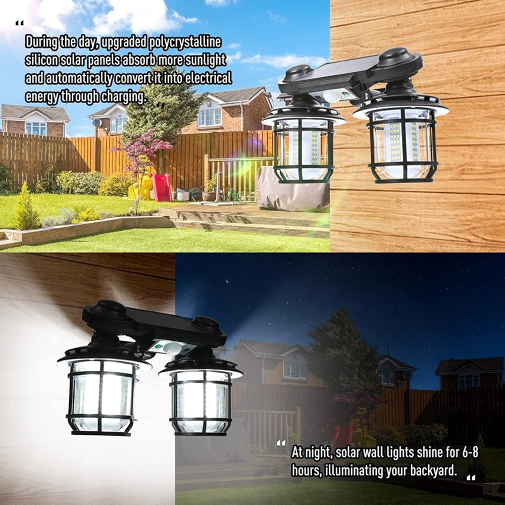 Felinar Solar Dublu, OPTIM SOLUTION, cu Senzor de Miscare si Telecomanda, Energie Solara, 192 LED-uri Puternice, Iluminare pentru Curte, Gradina, Capete Reglabile, Autonomie Extinsa, Control Distanta, Performanta Eficienta Energetic, IP65, Negru