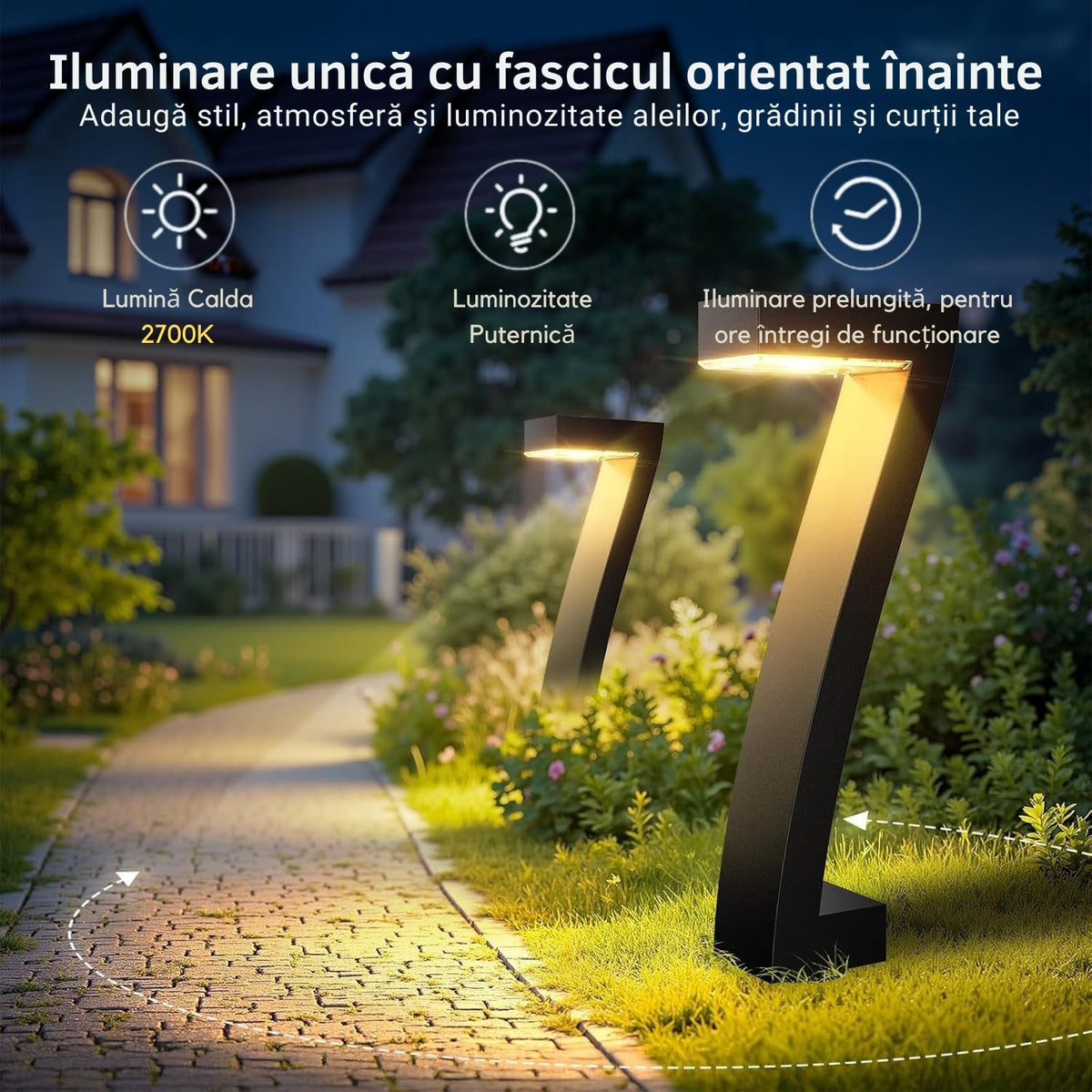 Set 4 Lampi Solare Gradina LED 45cm | 2X Mai Luminoase, Rezistente Apa, Autonomie 6-12 Ore | Lumina Calda pentru Alei si Terase