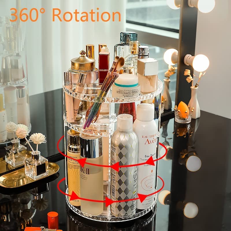 Organizator de produse cosmetice si ingrijire personala, rotativ 360 de grade, din material rezistent, transparent