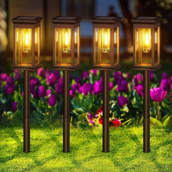 BZRSH Set 4 lampi solare LED de exterior cu tarus, IP65, autonomie 12h, 50cm, negru