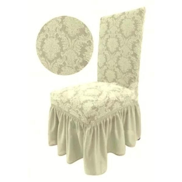 Set 6 Huse Elastice pentru Scaune cu volanas Jacquard, Crem