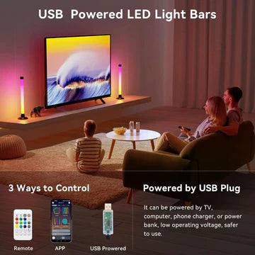 Set 2 lampi LED smart RGB cu lumina ambientala, sincronizare muzicala, Wi-Fi, Mutiple Moduri, Aplicatie Pentru Filme, Gaming, Negru