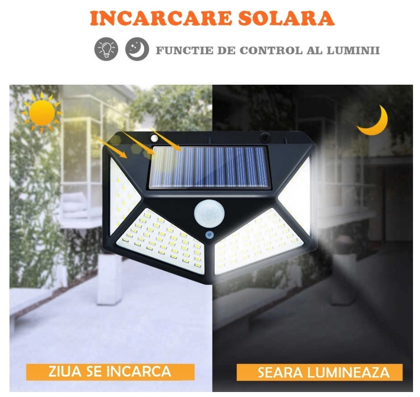 Set 6 Lampi solare 100 LED, cu senzor de miscare Aden