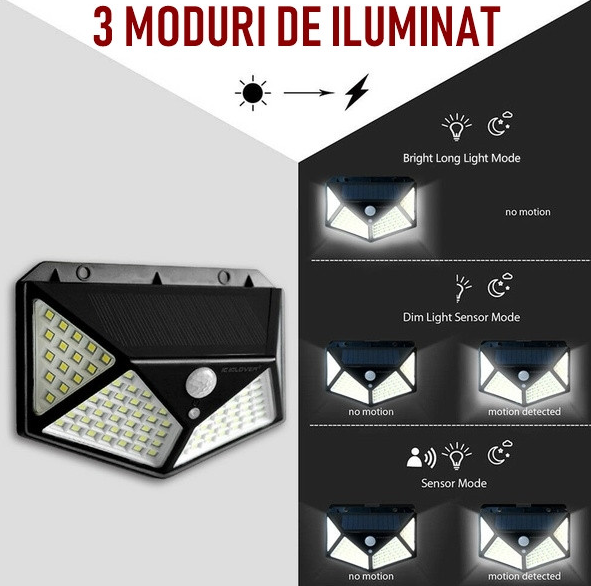 Set 6 Lampi solare 100 LED, cu senzor de miscare Aden