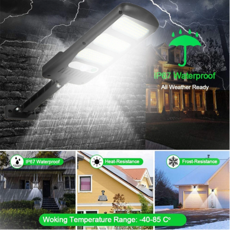 Set 4 lampi solare,150 LED, 6 COB, 90W, cu senzor de miscare, suport prindere inclus si telecomanda