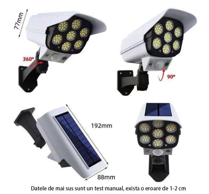 Lampa solara tip camera falsa de supraveghere 77 LED Aden