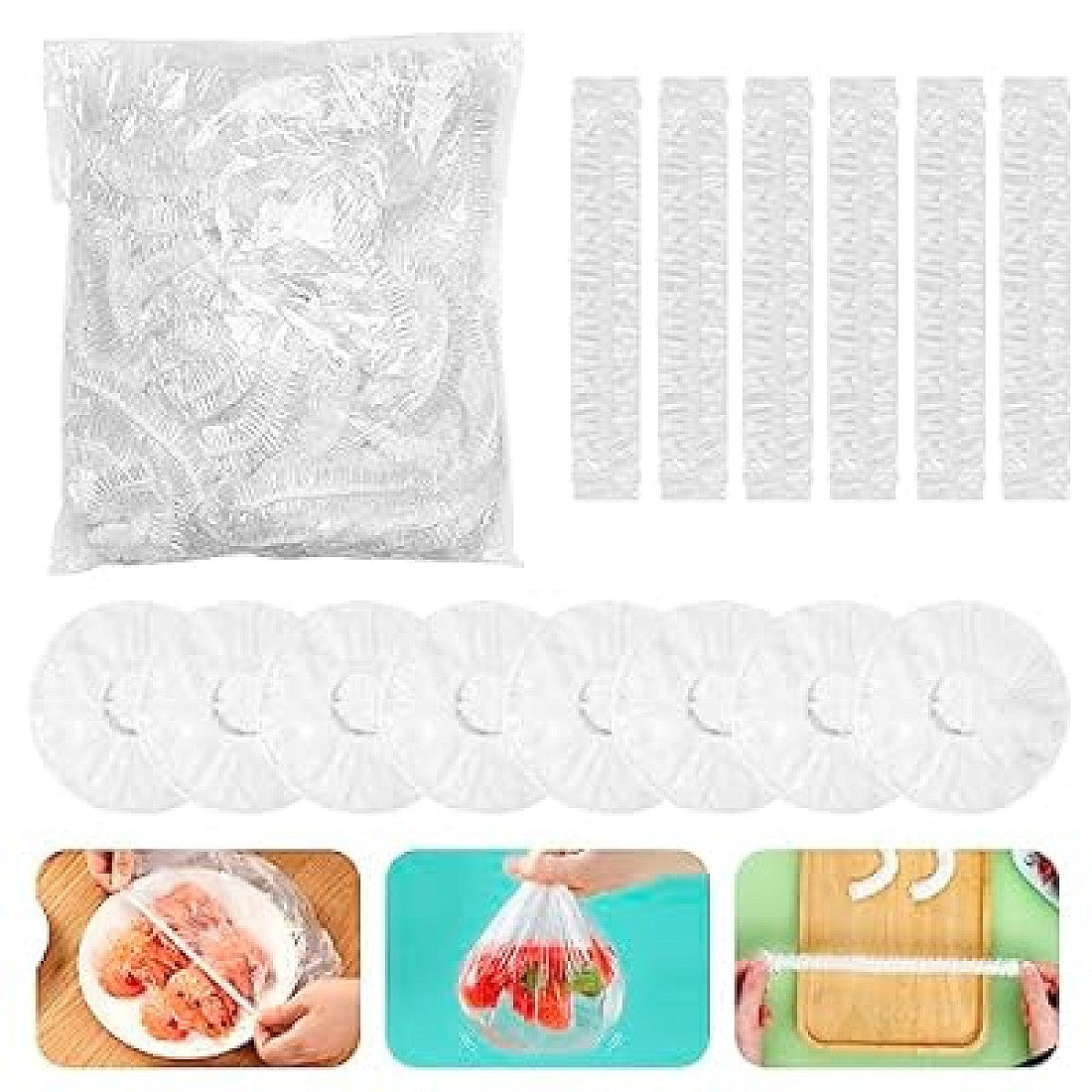 Set 200 Folii cu Elastic pentru acoperit boluri 22-38 cm, transparente