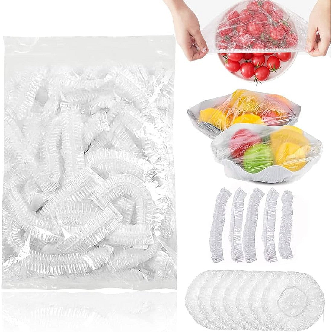 Set 200 Folii cu Elastic pentru acoperit boluri 22-38 cm, transparente