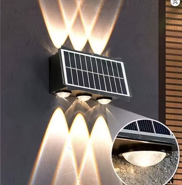 SET 2 LAMPI SOLARE BIDIRECTIONALE CU LUMINA SUS - JOS , 8 LED LUMINA ALB CALD SI RECE