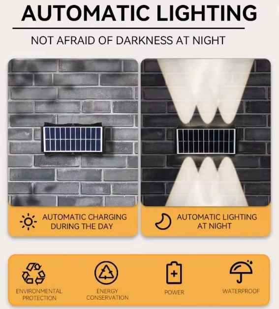 SET 2 LAMPI SOLARE BIDIRECTIONALE CU LUMINA SUS - JOS , 8 LED LUMINA ALB CALD SI RECE