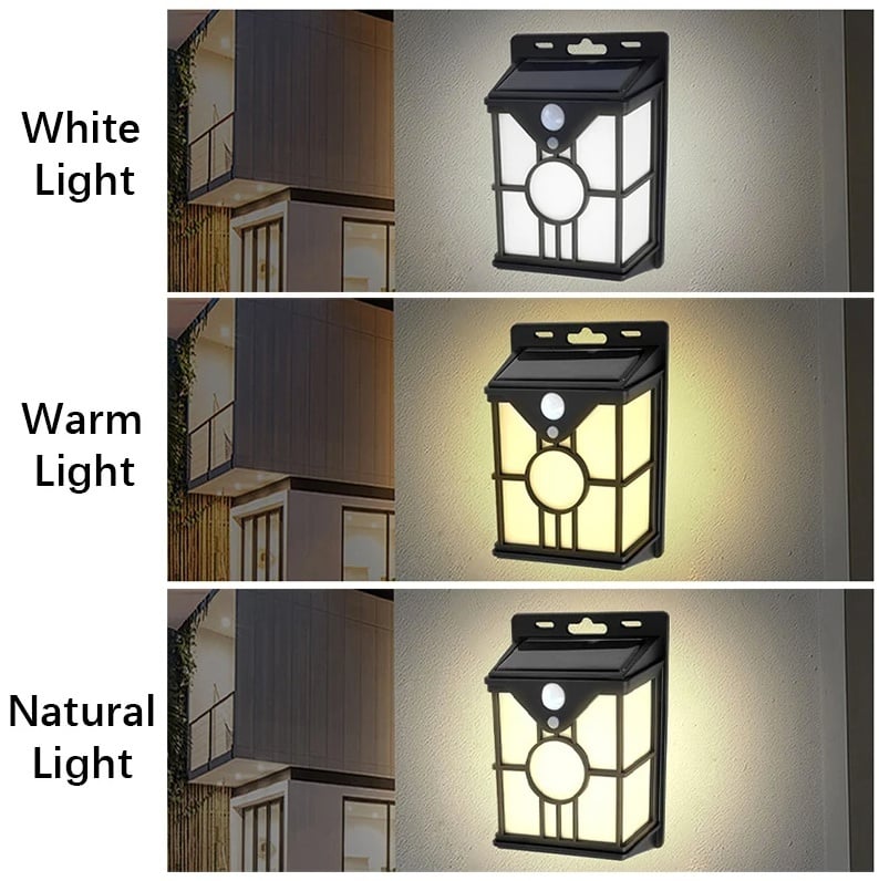 SET 4 LAMPI SOLARE DE PERETE / GARD CU 3 TIPURI DE LUMINA SI SENZOR DE MISCARE