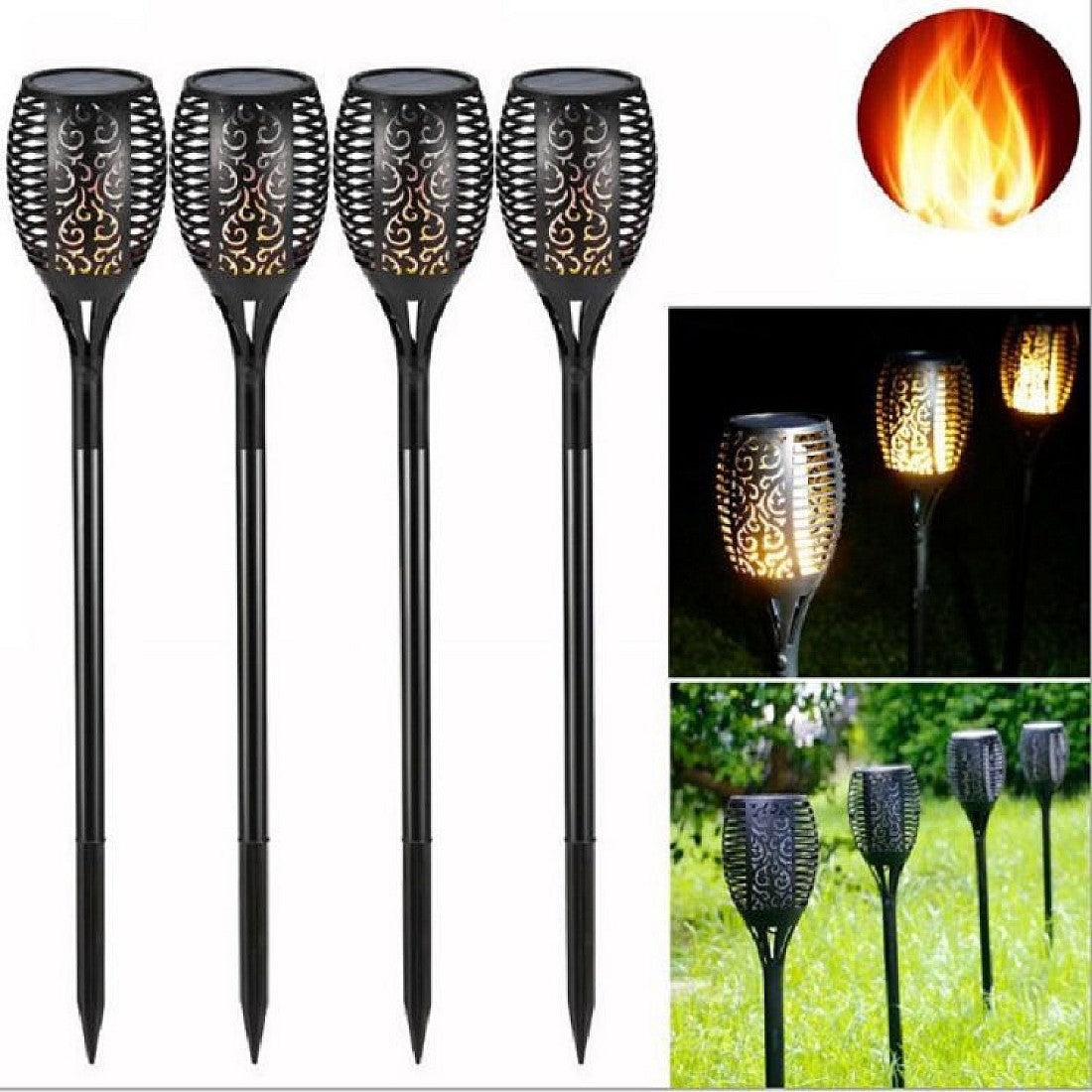 Set 4x lampa solara tip torta cu efect flacara