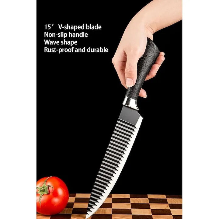 Set Cutite Bucatarie 6 Piese, Lame Ondulate Inox, Maner Antiderapant
