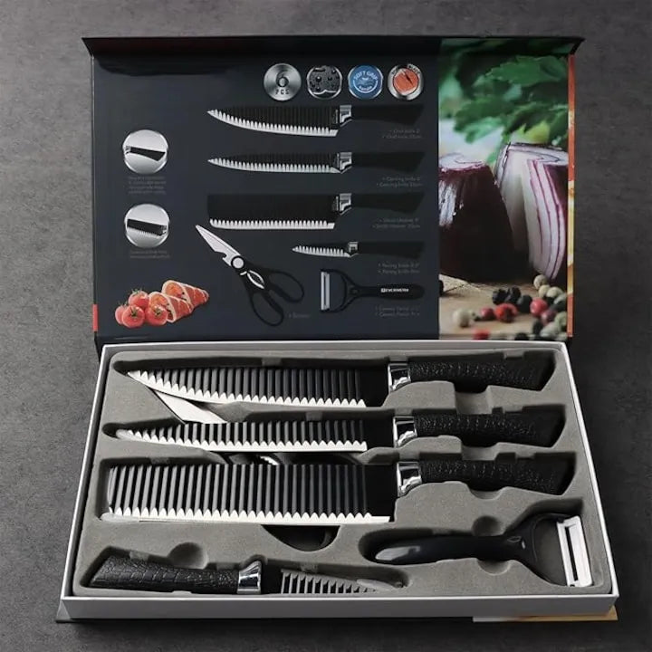 Set Cutite Bucatarie 6 Piese, Lame Ondulate Inox, Maner Antiderapant