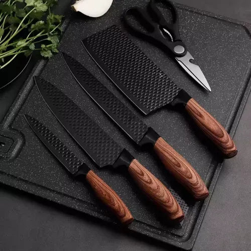 Set cutite bucatarie din inox, 6 piese, 4 cutite de bucatarie, 1 foarfeca din otel inoxidabil, 1 cutit din ceramica de decojit