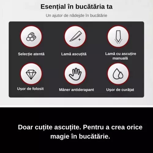 Set cutite bucatarie din inox, 6 piese, 4 cutite de bucatarie, 1 foarfeca din otel inoxidabil, 1 cutit din ceramica de decojit