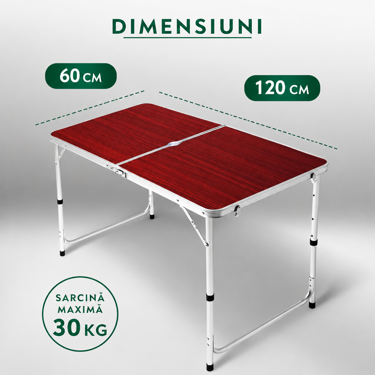 Masa Pliabila Tip Geanta cu 4 Scaune | 120 x 60 cm | Inaltime Reglabila 55-70 cm | Pentru Camping, Picnic, Gradina si Terasa