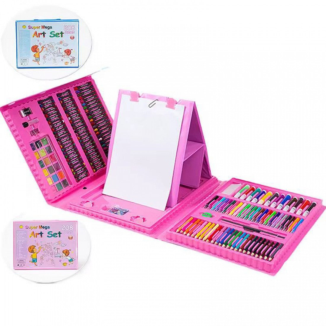 Set Pictura si Desen pentru Copii 208 Piese cu Suport pentru Foaie de Desen, Albastru, 3+ Ani