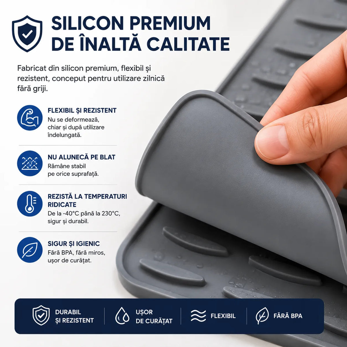 Protejează Blatul și Economisește Spațiu – Suport de Uscare pentru Vase din SiliconCu dimensiunile de 25 x 32 cm