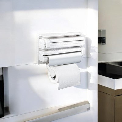 Dispenser 3 in 1 pentru hartie prosop, folie de aluminiu și folie stretch